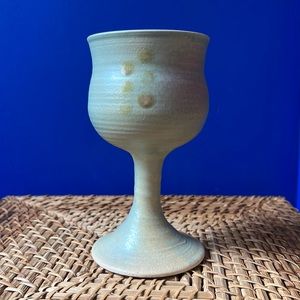 Vintage 80s pastel ceramic goblet. Signed by artist